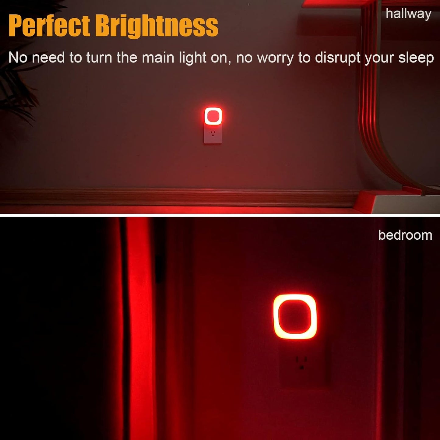 YUNLEX 2 Pack Amber Night Light, Dusk to Dawn Sensor, Warm Glare-Free Reflected Glow, 3-Level Dimmer, Auto On/Off, Plug-in LED Nightlight for Bedroom, Kids, Bathroom, Sleep, Baby Nursery, Toddler