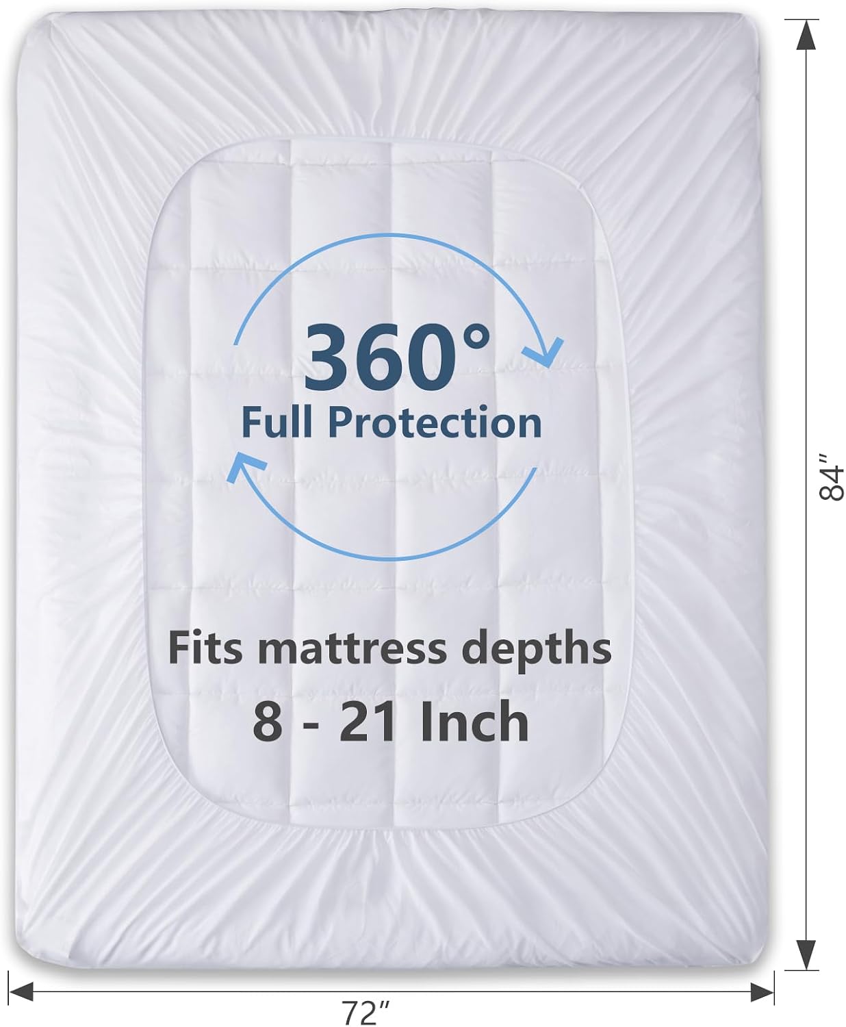 CozyLux Queen Size Mattress Pad Pillow Top Cotton Cooling Mattress Topper 8-21" Deep Pocket Mattress Cover Quilted Fitted Cooling 450GSM Mattress Protector (60x80 inch,White)