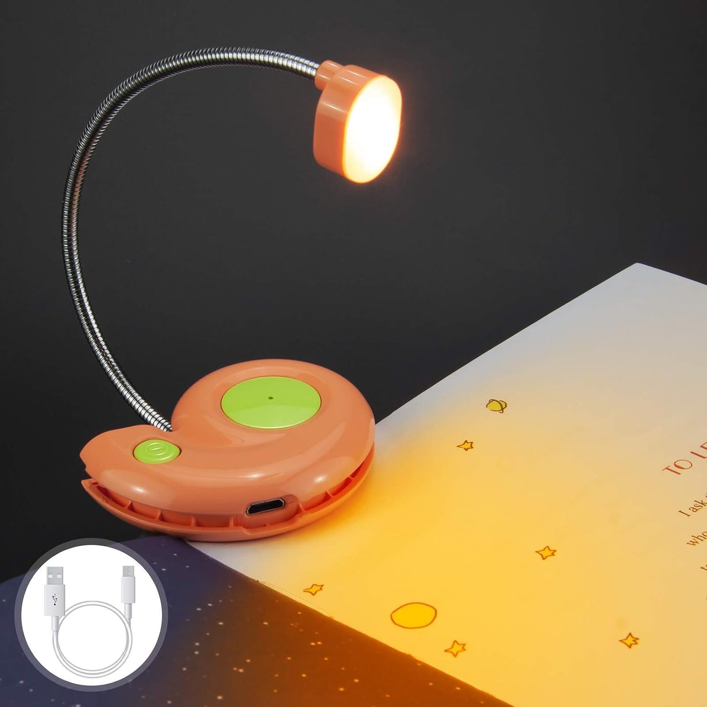 Kids Rechargeable Book Light, Clip on Reading Light for Kid, Kids Reading Lights, Amber Book Light for Reading in Bed, 2 Lighting Modes, Blue Light Blocking, Bookmark Light for Bookworms-Pink