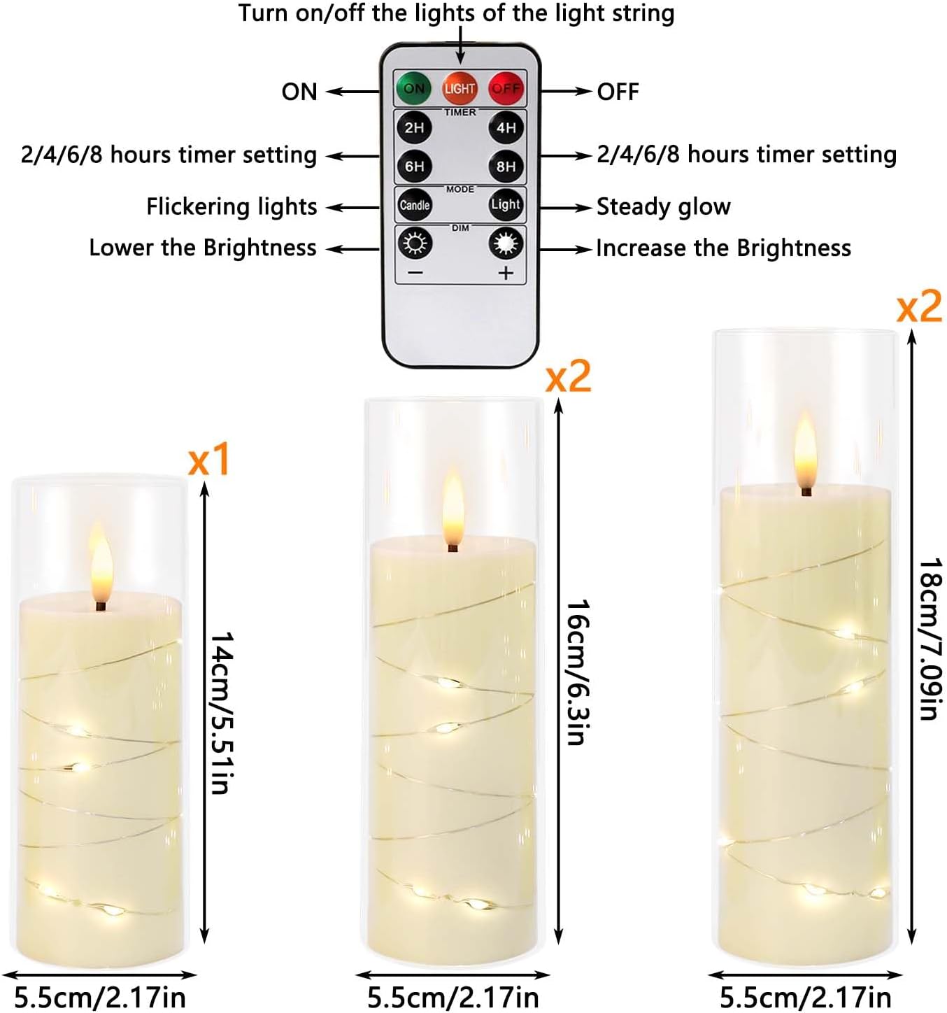 24 Pcs LED Flameless Candles with Remote, 3D Flickering Flame & LED String Lights, Acrylic Clear Cylinder, Timer Function, Romantic Ambience for Home Decor, Party, Wedding (Ivory).