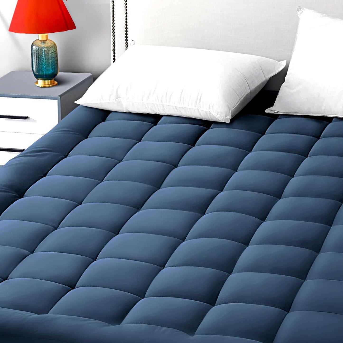 EASELAND Queen Size Mattress Pad Pillow Top Mattress Cover Quilted Fitted Mattress Protector Cotton Top Stretches up 8-21" Deep Pocket Cooling Mattress Topper (60x80 inch, White)