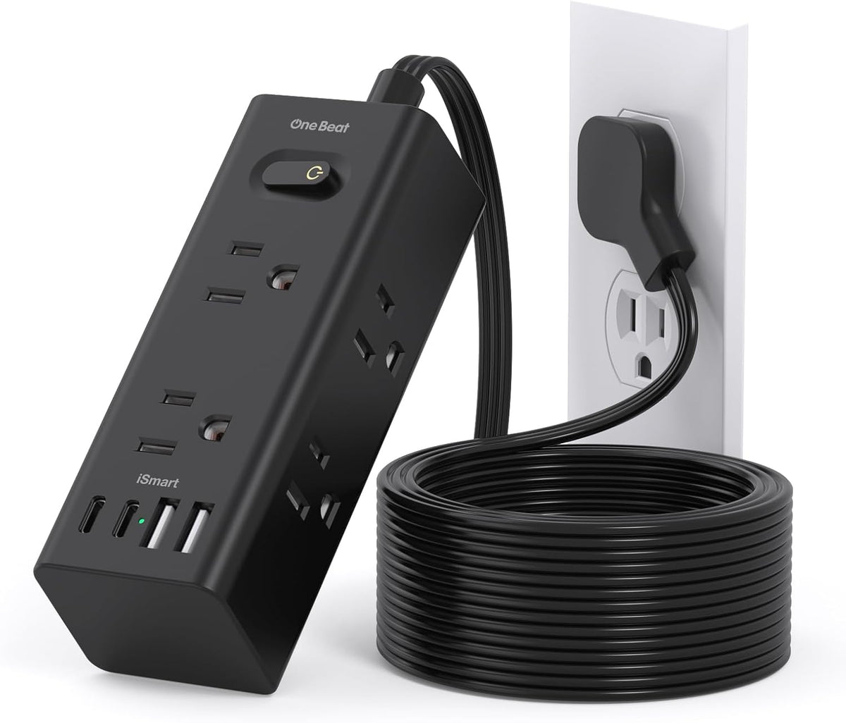 One Beat 10Ft Extension Cord with Multiple Outlets,Flat Plug Power Strip