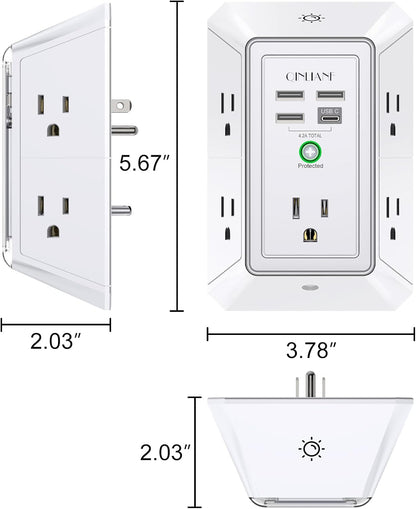 Wall Charger, Surge Protector, QINLIANF 5 Outlet Extender with 4 USB Ports