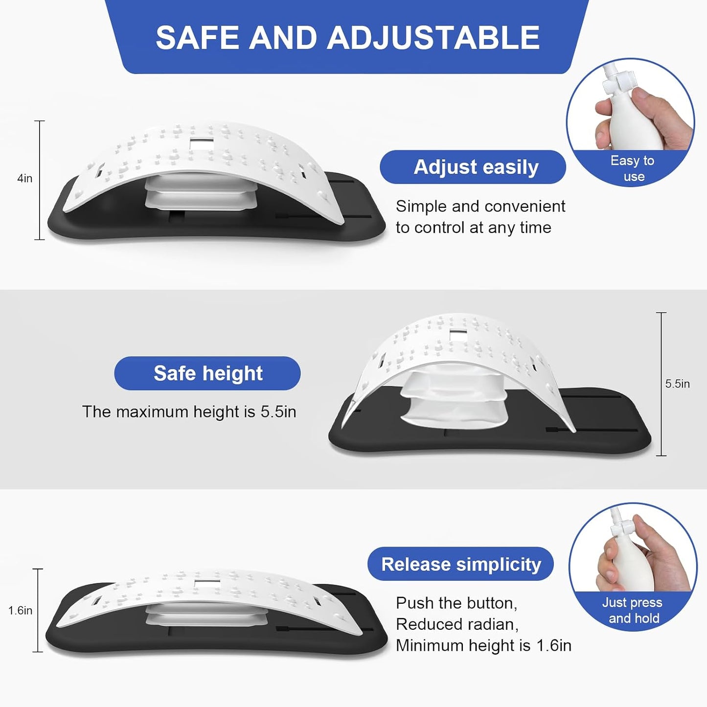 ZhanHao Back Stretcher for Lower Back Pain Relief,Adjustable Lumbar Traction Device, Ergonomic Spine Board with Acupressure Points,Back Massager for Spinal Decompression and Scoliosis