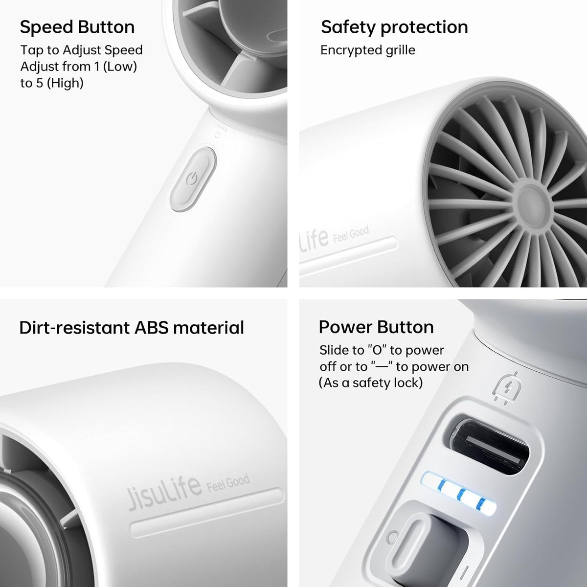 JISULIFE Handheld Turbo Fan Life10S, 28H Max Runtime, Strong Wind, Gray