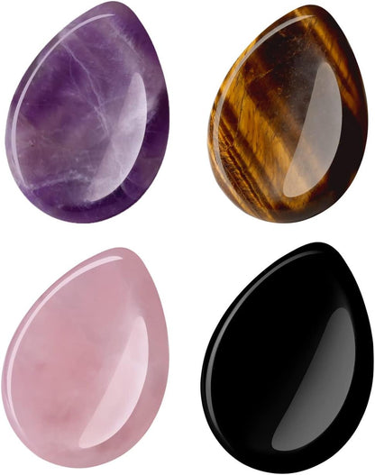 YATOJUZI Thumb Worry Stones for Anxiety Stress Relief Items Healing Crystals Natural Amethyst Rose Quartz Crystal Palm Pocket Stone Gemstones Meditation Reiki Spiritual Gifts for Women Men 2PCS