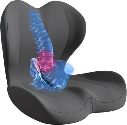 Seat Cushion for Office Chair and Car, Lumbar Support Pillow for Office Chair, Memory Foam Ergonomic Seat Cushion for Long Sitting, Back & Tailbone Pain, Sciatica - Dark Gray & Light Gray