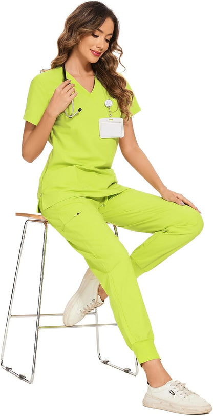 COZYFIT Scrubs for Women Set - Stretch V-Neck Scrub Top & Jogger Pant with 8 Pockets COZY SCRUBS - Colors A