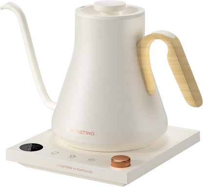 INTASTING Electric Kettle, Gooseneck Electric Kettle, ±1℉ Precise Temperature Control, Stainless Steel Interior, Quick Heating for Pour Over Coffee, Tea & Boiling Water, 0.9L (Black)