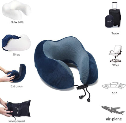 TALLGO Travel Pillow, Best Memory Foam Neck Pillow Head Support Soft Pillow for Sleeping Rest, Airplane Car & Home Use (Black)