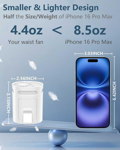 Waist Fan Clip On Shirt Fan-Mini Light Weight Portable Fans that Blow Cold Air,Small Personal Battery Powered Fans,Belt Body Under Shirt AC Cooler,Quiet Wearable Hanging Neck Fan for Women Men Kids