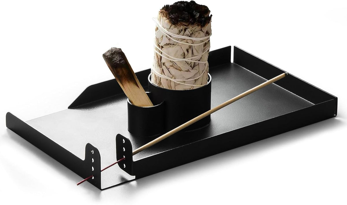 4 in 1 Incense Holder, Sage Burner Holder, Palo Santo Holder Burner, 5.47" Ash Catch Tray, Smudge Stick Holder with Handle for Incense Sticks Incense Cone, Yoga Meditation and Room Decor