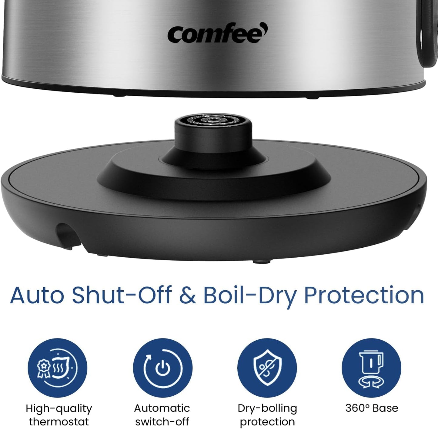 COMFEE' Stainless Steel Electric Kettle, Temperature Control with 6 Presets, 1-Hr Keep Warm, Kettle Water Boiler 1.7 Litres, 1500W with Viewing Window, Auto-Off and Boil-Dry Protection
