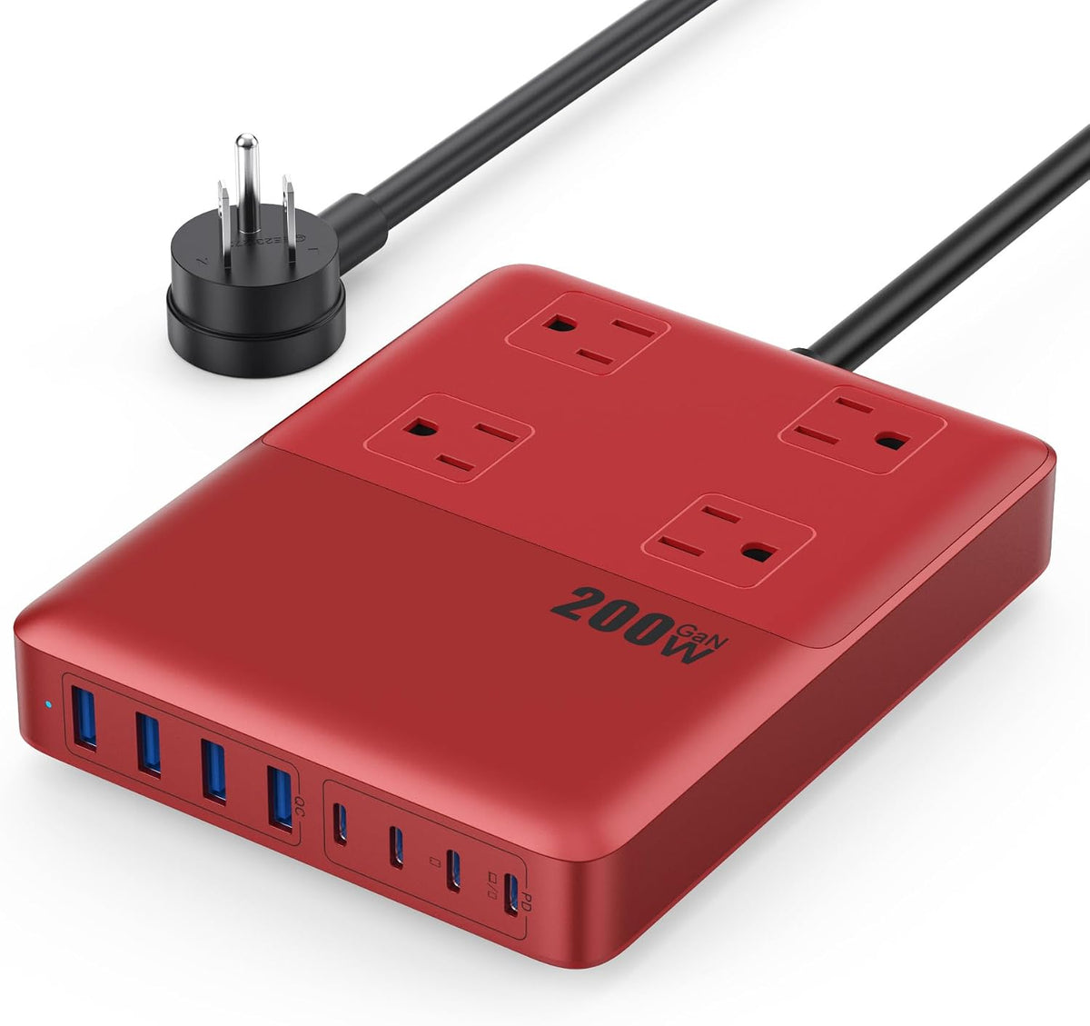 12-in-1 Charging Station USB C Power Strip with 5ft Cord and Plug,200W GaN IV USB C Charger Block,4 AC Outlets,8 USB for MacBook,iPhone 17/16/15,Fast Charging Desktop Charger for Office,Home