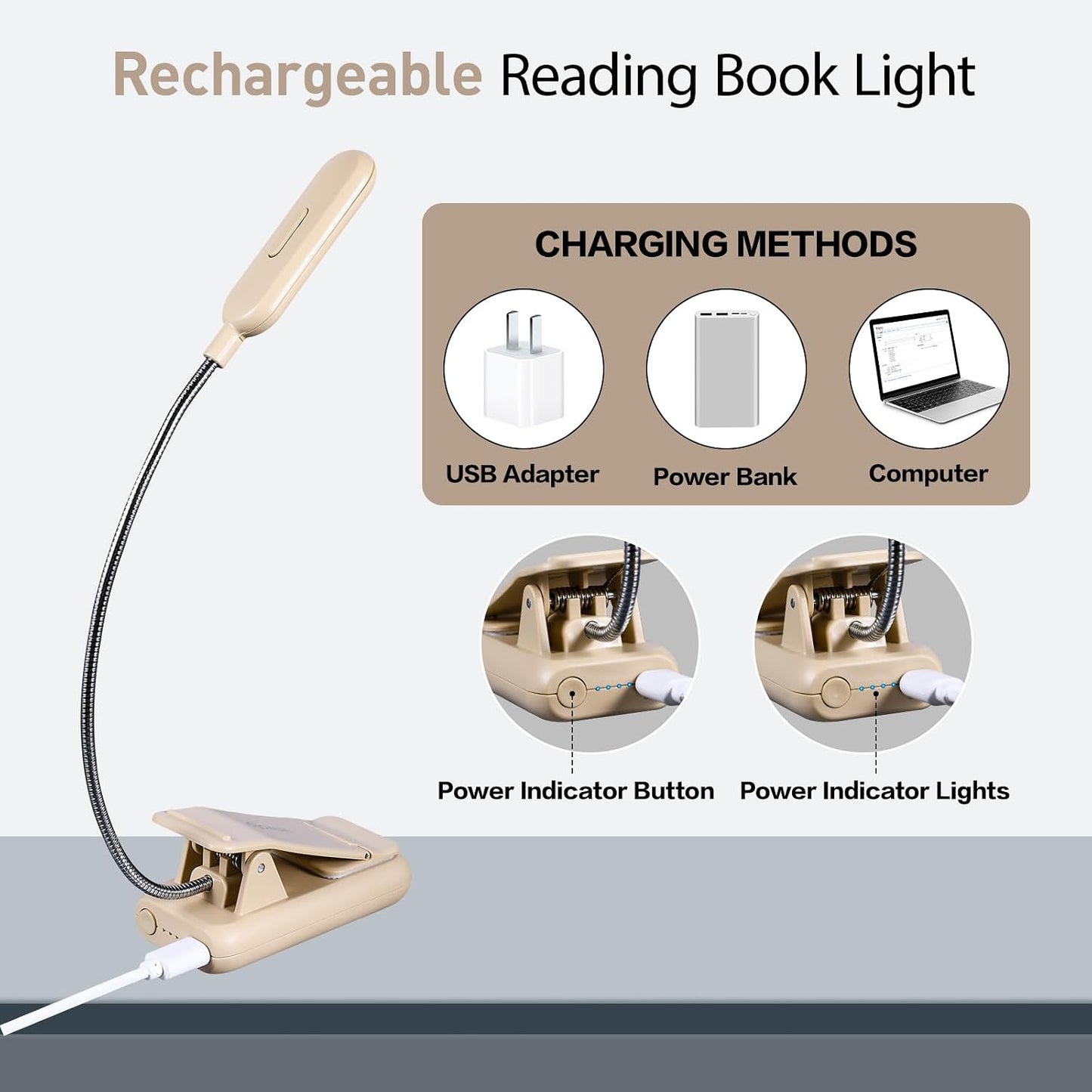 VAVOFO Clip On Book Light for Bed Kids, 7 LED Reading Light with 9-Level Warm Cool White Daylight, Eye Care Lamp with Power Indicator for Bookworms (Blue)