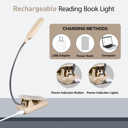 VAVOFO Clip On Book Light for Bed Kids, 7 LED Reading Light with 9-Level Warm Cool White Daylight, Eye Care Lamp with Power Indicator for Bookworms (Blue)