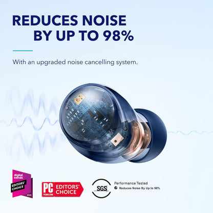 Soundcore by Anker Space A40 Auto-Adjustable Active Noise Cancelling Wireless Earbuds, Reduce Noise by Up to 98%, 50H Playtime, Comfortable Fit, App Customization, Wireless Charge (White)