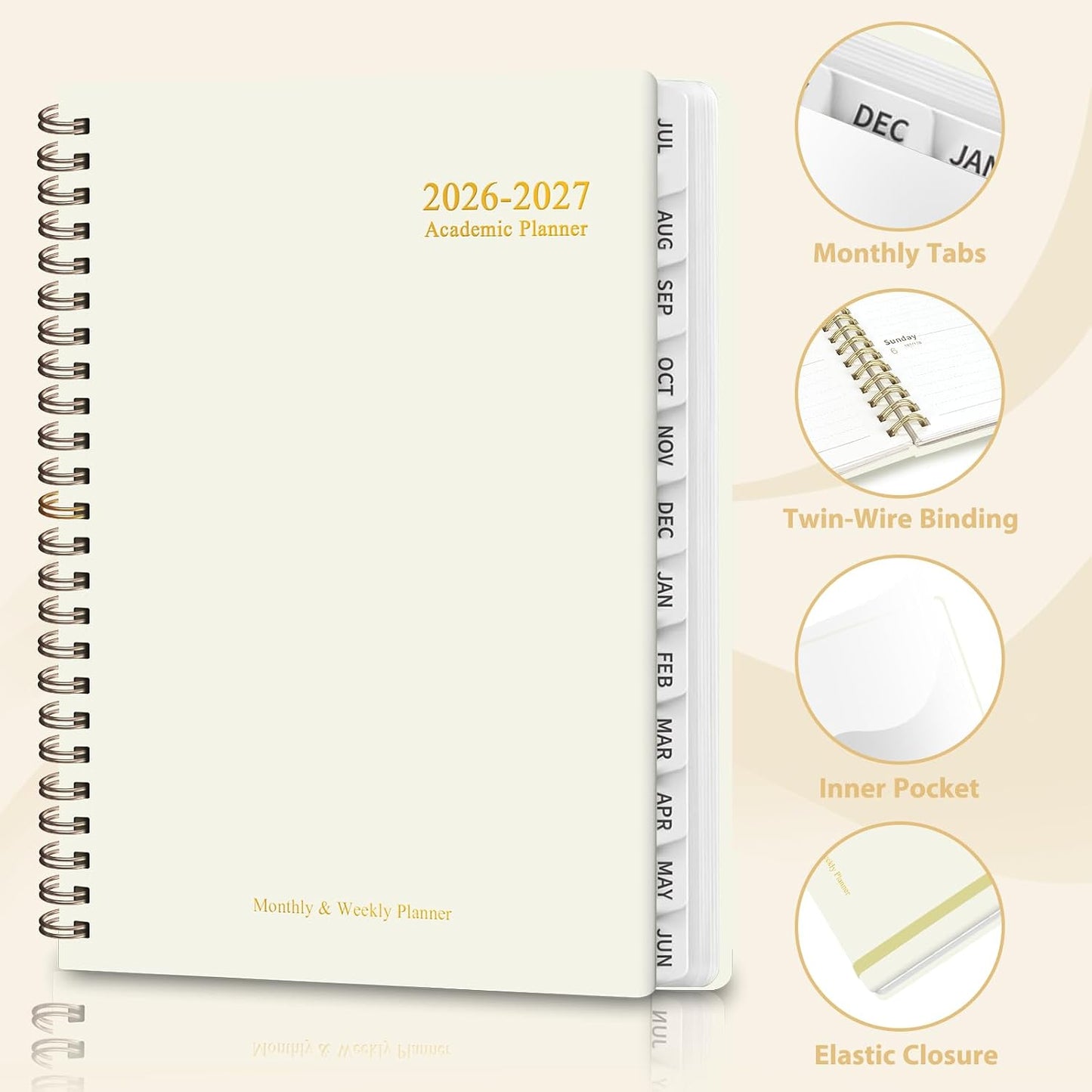 Planner 2026-2027, Weekly and Monthly Calendar Planner, JUL 2026 - JUN 2027 | A5(6.3'' x 8.5''), Hardcover, Agenda Book, Sprial Bound, Inner Pocket, Office and School Use