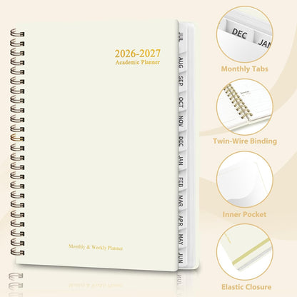 Planner 2026-2027, Weekly and Monthly Calendar Planner, JUL 2026 - JUN 2027 | A5(6.3'' x 8.5''), Hardcover, Agenda Book, Sprial Bound, Inner Pocket, Office and School Use