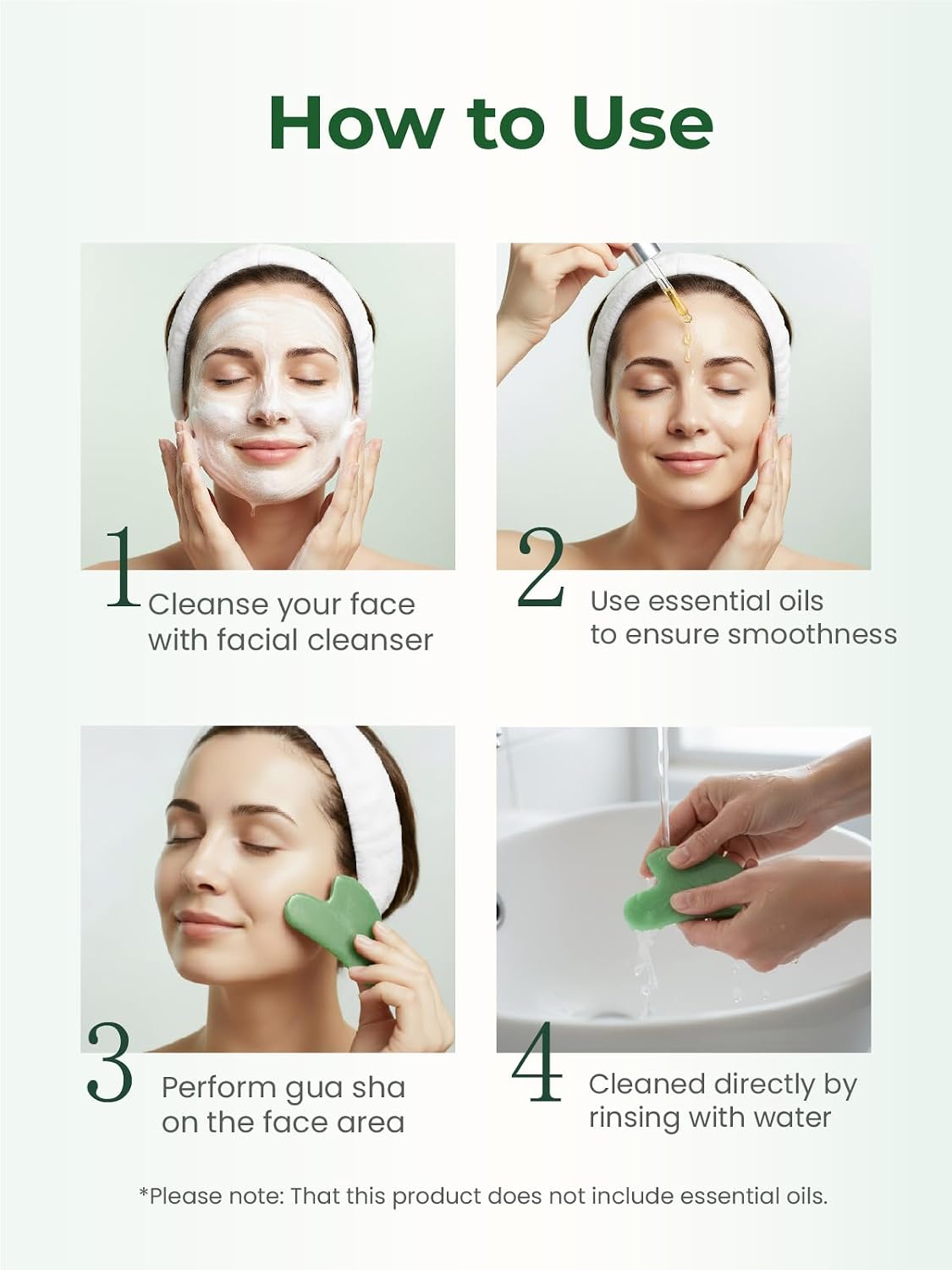 Gua Sha Facial Tools, Natural Jade Stone Guasha Tool for Face Acupuncture Therapy Trigger Point Treatment, Gua Sha Scraping Massage Tool (Green)