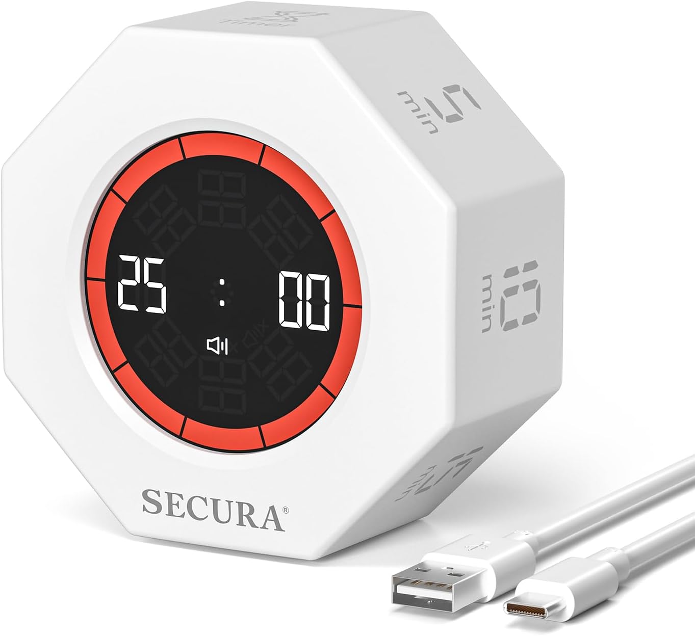 Secura Pomodoro Timer for ADHD & Productivity, Flip Cube Timer with 7 Presets (5/10/15/20/25/50/90 Min), Visual Countdown Progress Bar for Work, Study, Kids & Desk (Dark Gray)