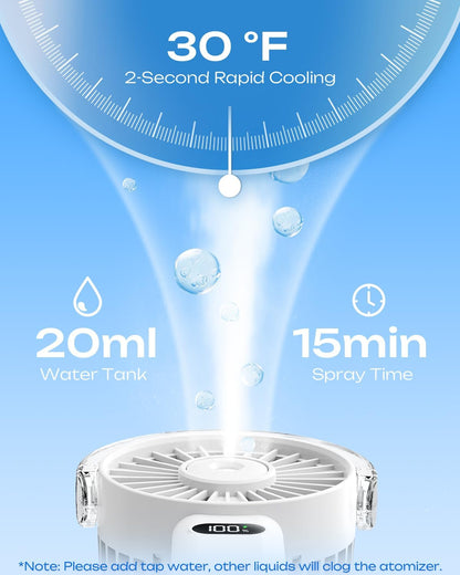 Otlonpe Handheld Misting Fan Portable, 4000mAh Rechargeable Battery Powered, Small Personal Mister Fan with Water Spray Cooling, 4-Speed Wind, LED Display, Hand Held Mist Fans for Travel Outdoor Beach