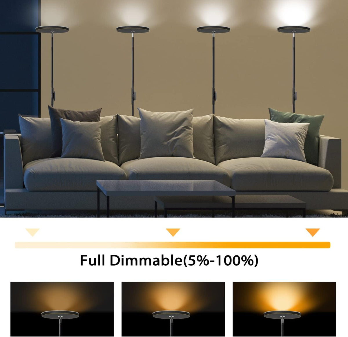 JOOFO LED Torchiere Floor Lamp with Remote, Stepless Dimmable Black