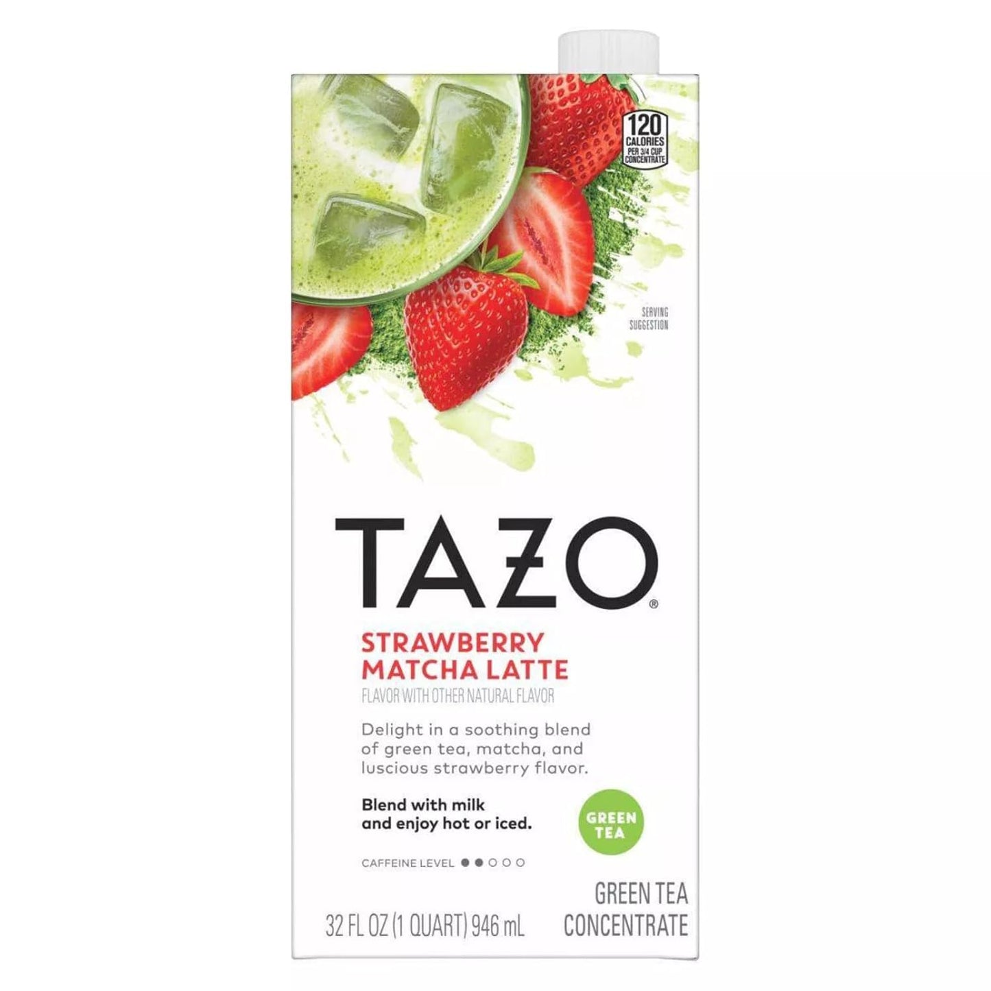 TAZO Strawberry Matcha Latte Concentrate, Sweetened Green Tea and Matcha Flavor, 32 Fl Oz Carton (Pack of 2)