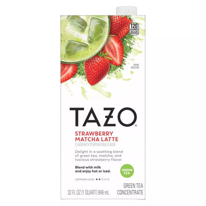 TAZO Strawberry Matcha Latte Concentrate, Sweetened Green Tea and Matcha Flavor, 32 Fl Oz Carton (Pack of 2)