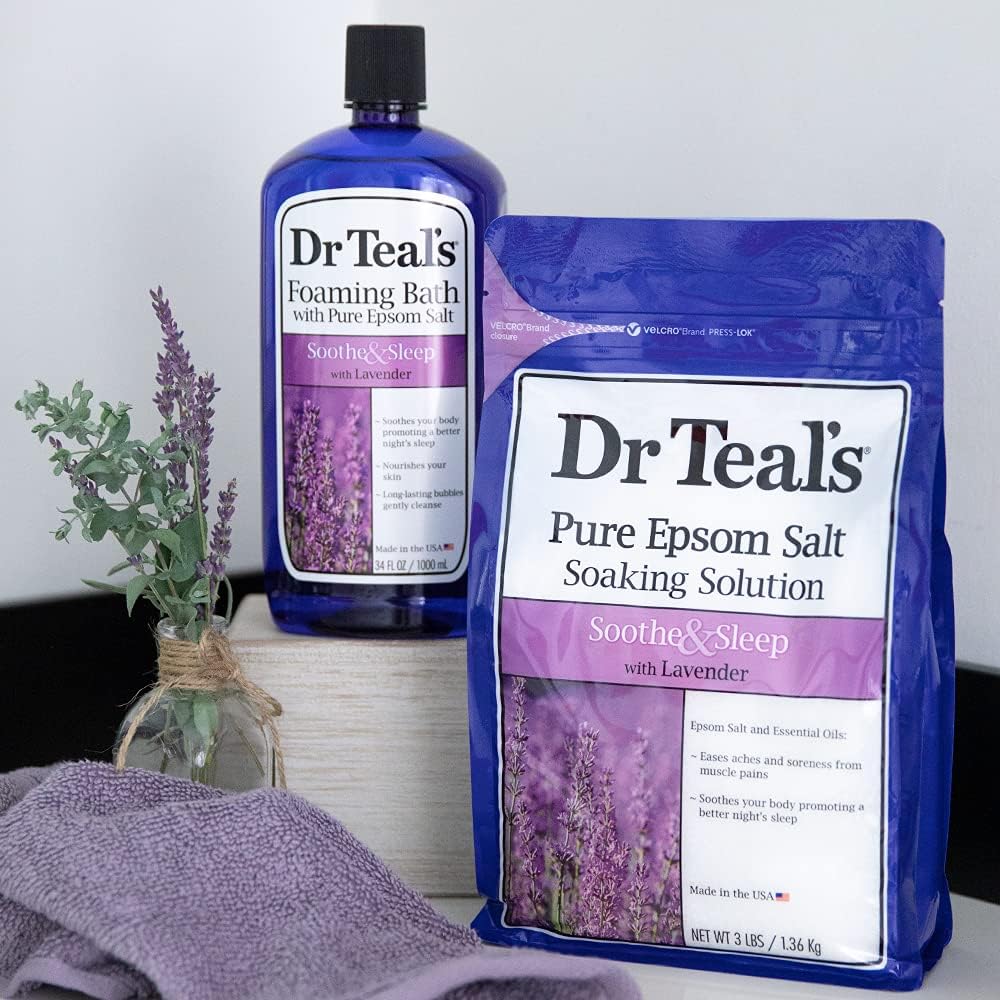 Dr. Teal's Epsom Salt Soaking Solution and Foaming Bath with Pure Epsom Salt Combo Pack, Lavender