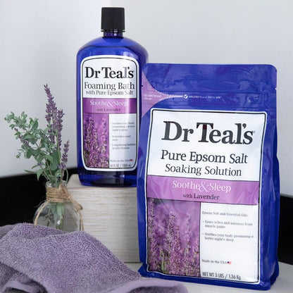 Dr. Teal's Epsom Salt Soaking Solution and Foaming Bath with Pure Epsom Salt Combo Pack, Lavender