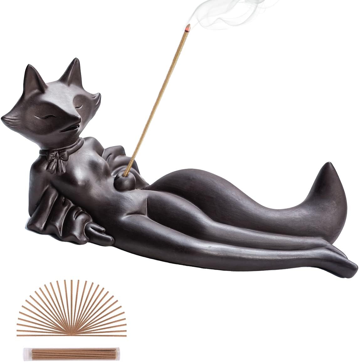 ChangWanna Frog Incense Stick Holder - Ceramic Insence Burner Ash Catcher, Insense Stand with 45 Sandalwood Sticks, Ornament for Aromatherapy/Yoga/Meditation/Home Living Room Office Decor