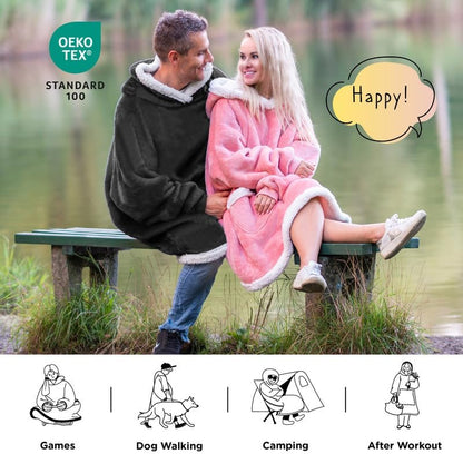 Bedsure Blanket Hoodie, Wearable Blanket Hoodie as Gifts for Mom, Birthday Gifts for Women Kids Teens Mother's Day Sherpa Sweatshirt, Grey, Standard