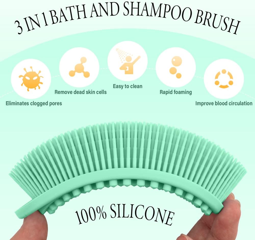 PQRUU 3 Pack Silicone Body Scrubber, Exfoliating Soft Loofah Bath Body Scrubbers for Use in Shower, Exfoliating Body Scrubber Fit for All Kinds of Skin, Rapid Foaming Black+Blue+Pink