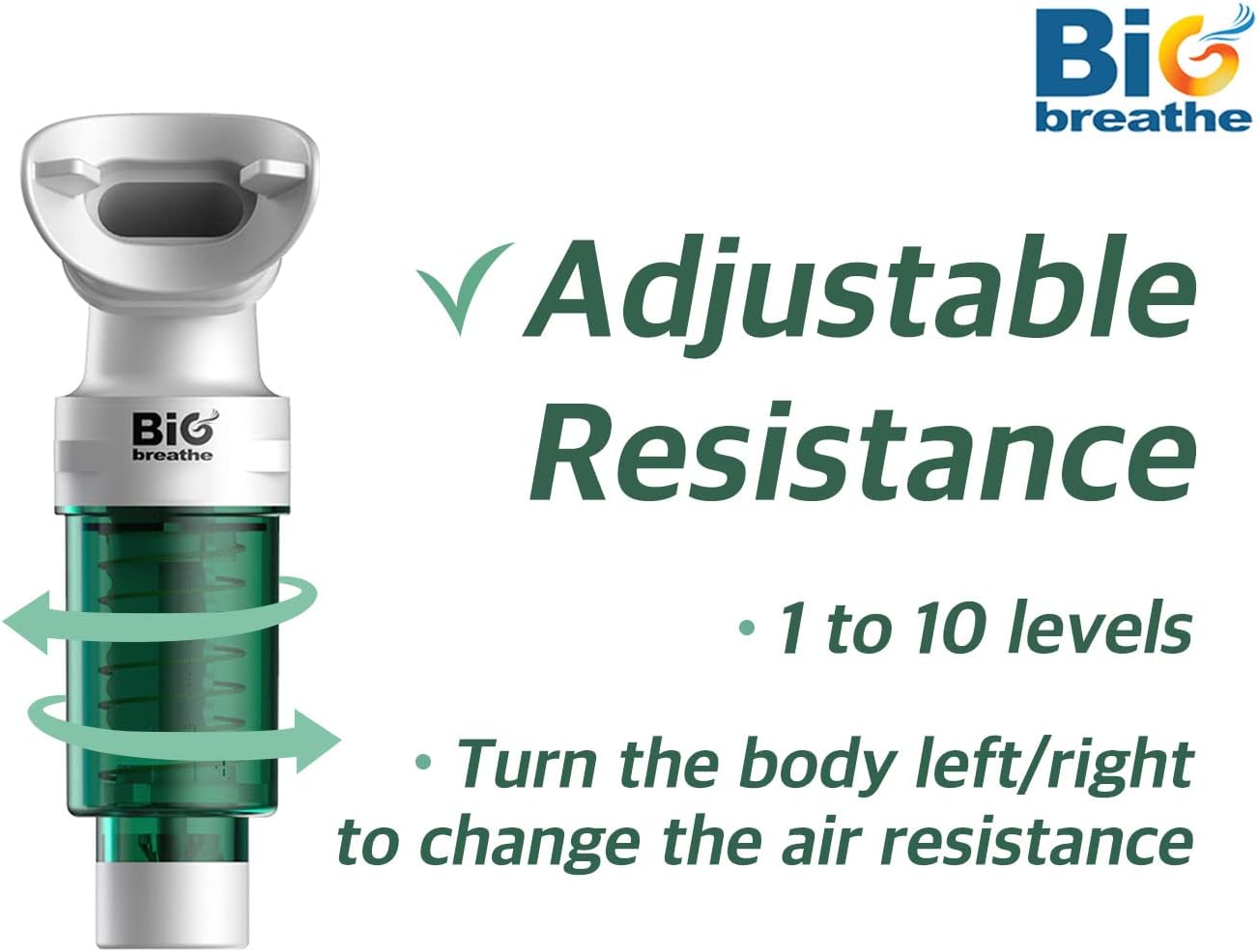 Bigbreathe IMT Low(Green) | Inspiratory Muscle Trainer for First-time Users, Breathing Exercise Device, Adjustable Resistance