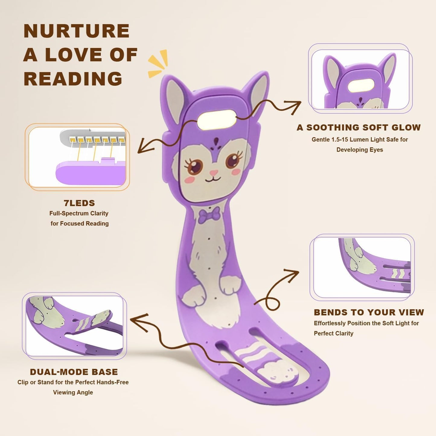 Rechargeable Kids Book Light, Cute Bookmark Reading Light for Kids, Dimmable Portable LED Book Light for Reading in Bed, Eye-Caring Bedtime Reading Lamp for Children & Travel, Black