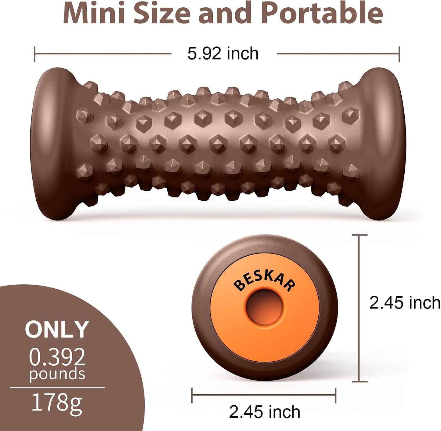 BESKAR Foot Massage Roller for Plantar Fasciitis Relief, Portable Reflexology Tool Pressure Point Massage Rollers, Deep Tissue Massages for Relieving Feet Arch Heel Pain, Myofascial Pain Syndrome