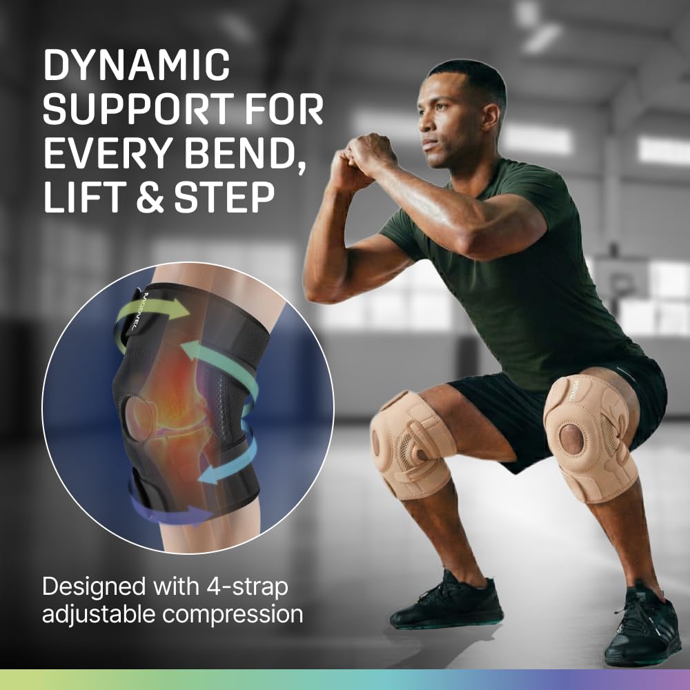 Modvel Knee Brace with Side Stabilizers & Patella Gel Pads for Pain Relief and Joint Support Breathable, Non-Slip Compression Sleeve for Men & Women, Arthritis, Meniscus, ACL Recovery