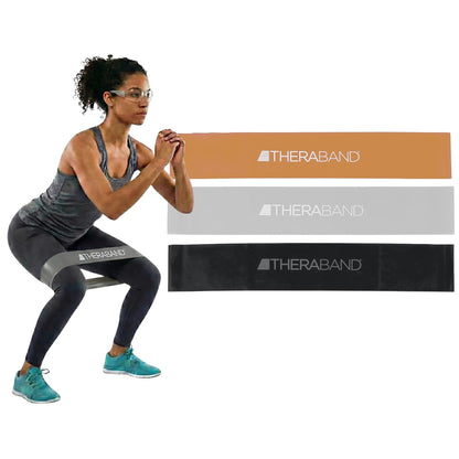 THERABAND Resistance Band Loop Set of 3, Exercise, 12", Black/Silver/Gold