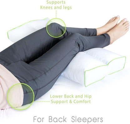 Sleep Yoga Back Sleepers & Side Sleepers, Ergonomically Designed Down Alternative Between & Under Pillow for Knee Support, Hypoallergenic & Washable, 26" x 13" x 3"/One Size White