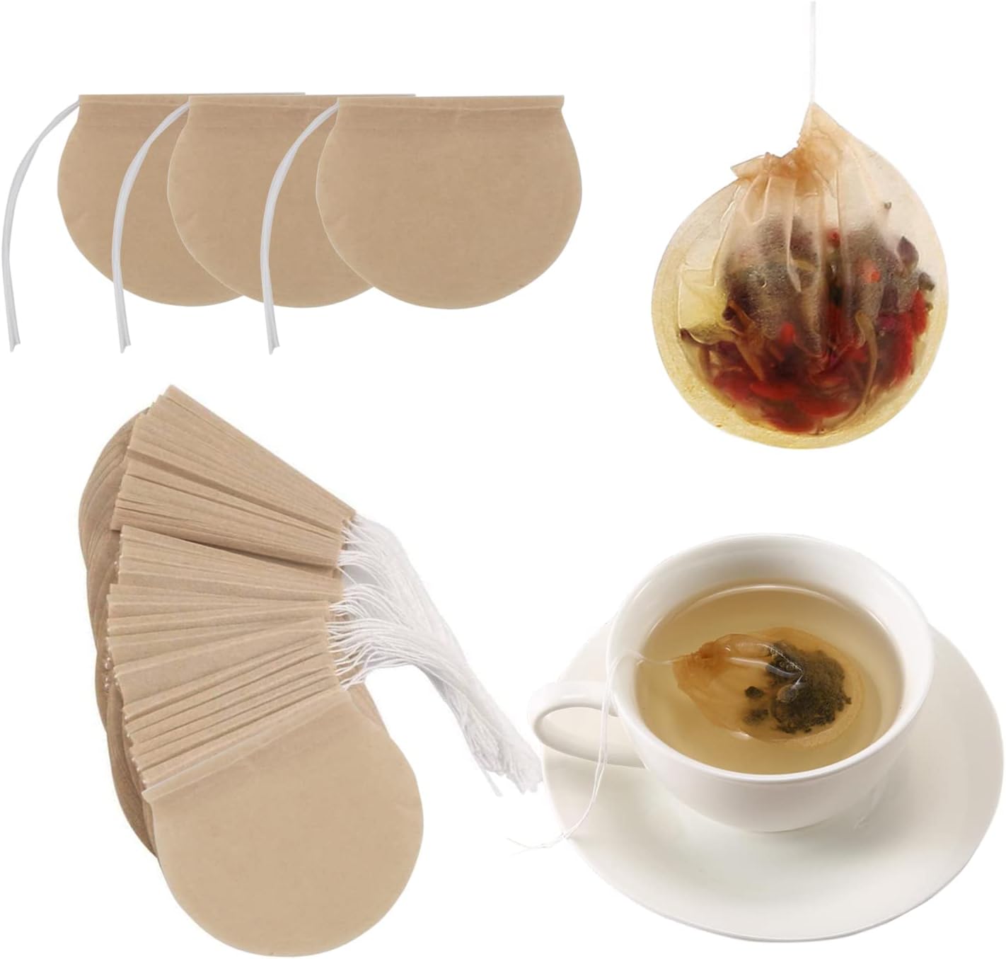 400pcs Tea Bags for Loose Leaf Tea Empty Tea Bags Loose Leaf, Disposable Round Natural Tea Filter Bags, Paper Drawstring Tea Bags Unbleached Tea Coffee Bags, Bath Spice Herbs Brewing Soup Bags