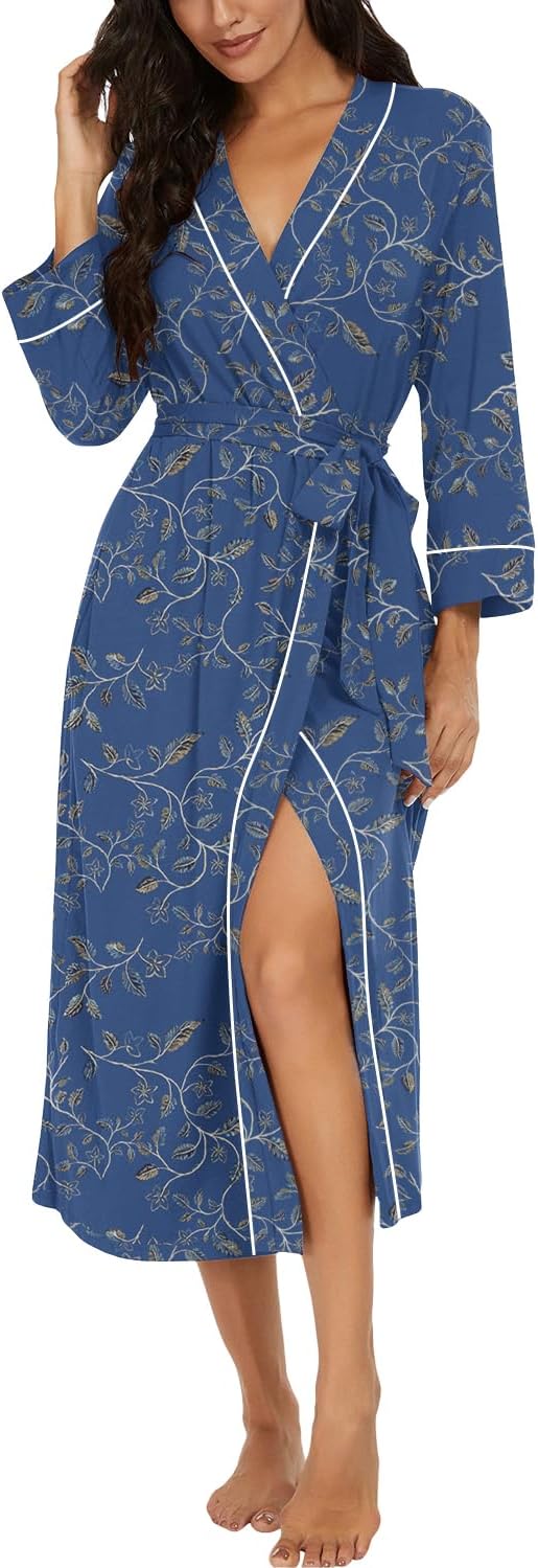 PrinStory Robes for Women 3/4 Sleeve Long Bath Robe XS-4XL