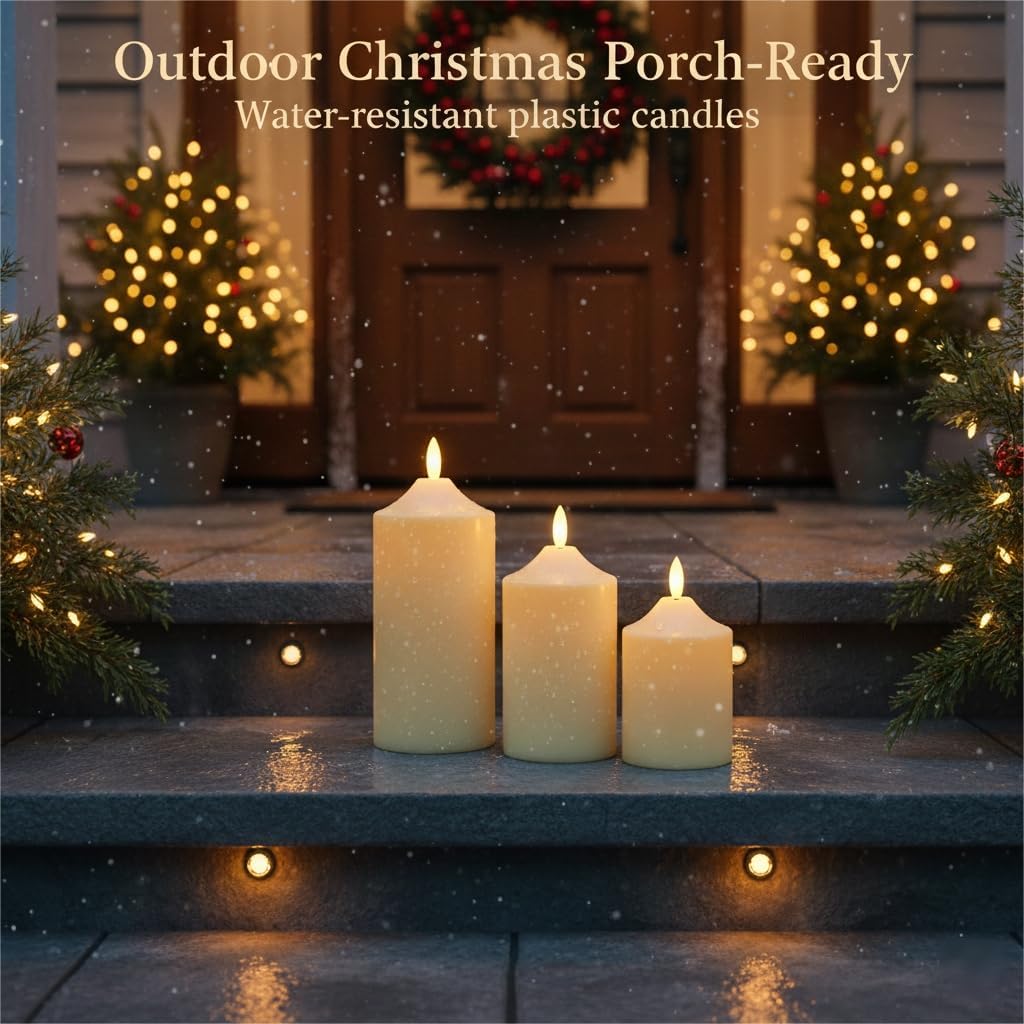ANGELLOONG Flickering Flameless Candles, Realistic Battery Operated Candles with Remote and Timer, Set of 3 LED Candles for Fall Room Home Wedding Decor Centerpieces Table Party Christmas Decorations