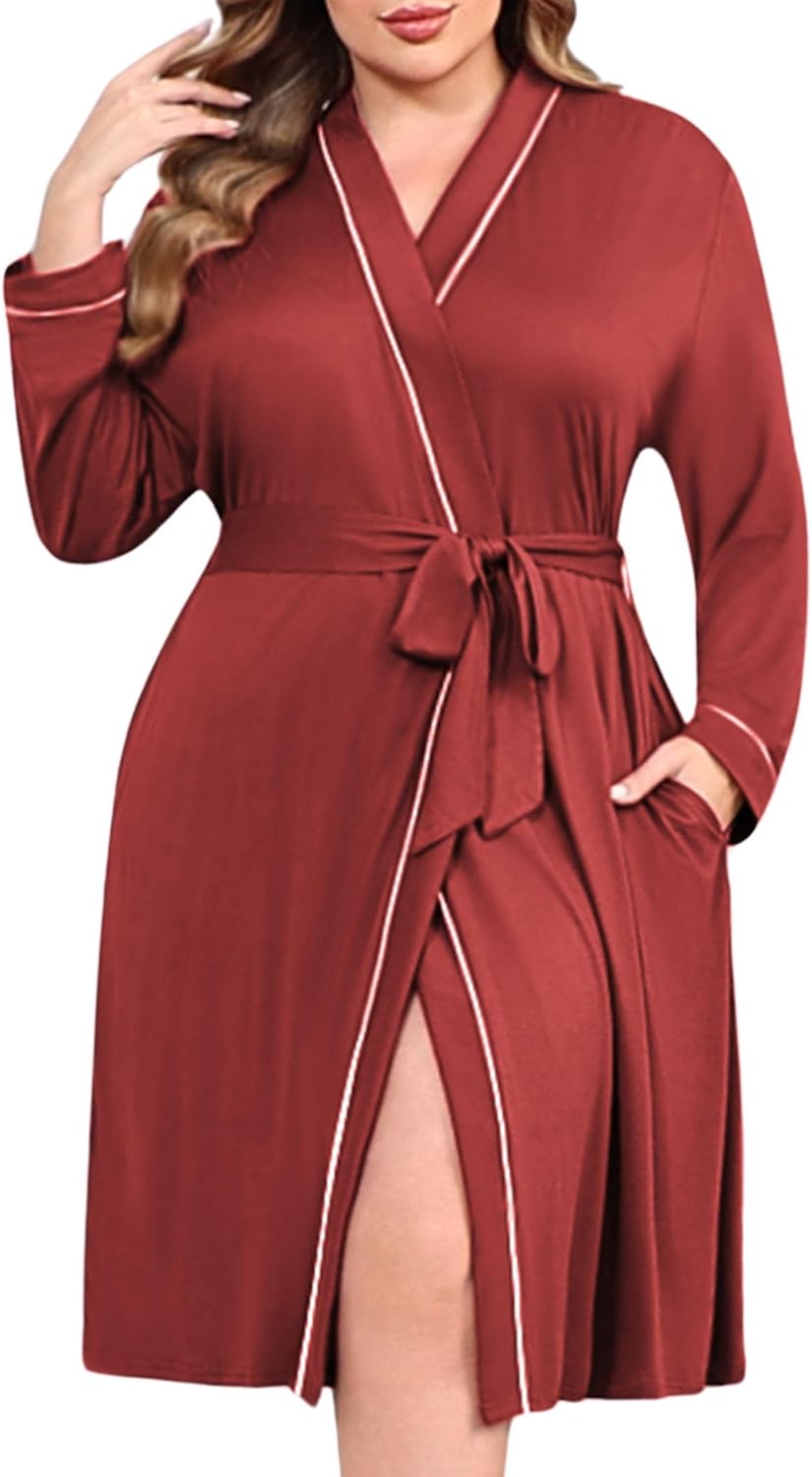 Ekouaer Plus Size Robes for Women Soft Bathrobe V Neck Soft Maternity Robe