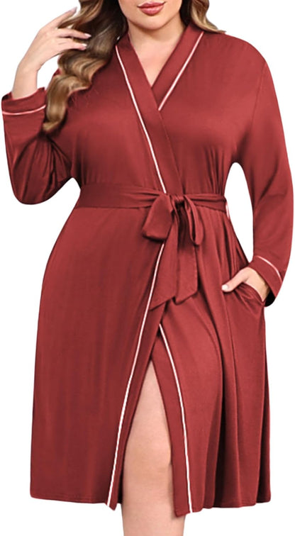 Ekouaer Plus Size Robes for Women Soft Bathrobe V Neck Soft Maternity Robe