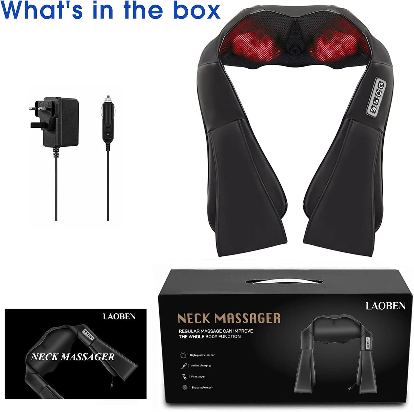 LAOBEN Neck and Shoulder Massager with Heat, Shiatsu Neck Massager for Neck and Shoulder Massage, Neck and Back Massager for Office & Home Use, Birthday Gifts