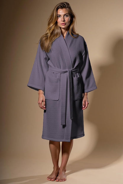 Turquaz Womens Lightweight Waffle Kimono Bathrobe for Men - Soft Quick-Dry Spa & Summer Towel Robe, Cotton Blend