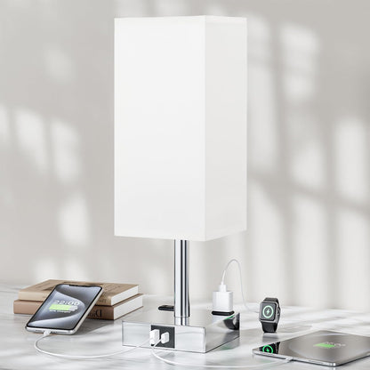 【Upgraded】Bedside Table Lamp Touch Control, with USB C+A Charging Ports & Dual AC Outlets, 3-Way Nightstand Lamp for Bedroom with LampShade Living Room Office(LED Dimmable Bulb Included)
