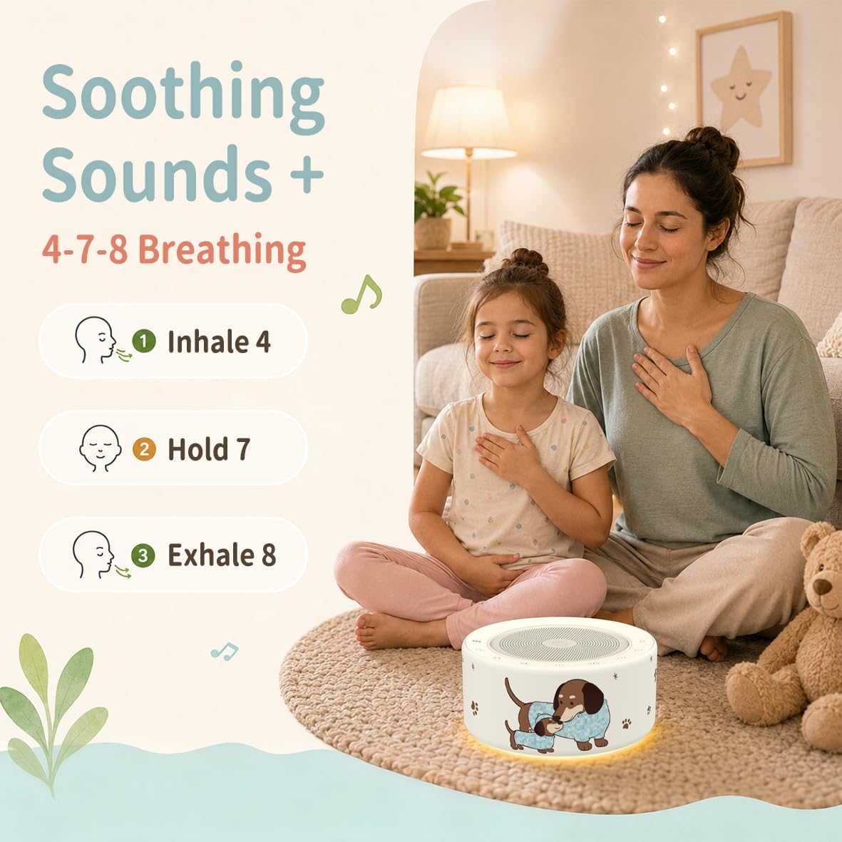 Kipcush White Noise Machine for Baby & Adults, 30 Soothing Sounds, Soft Non-Glare Nursery Lamp, 8 Color Night Lights, Memory Function (Angel V1 White, Standard)