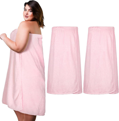 Tigeen 2 Pcs Women's Towel Wrap Lightweight Spa Robe Stripes with Adjustable Closure, Elastic Top Soft Bathrobe Spa Wrap